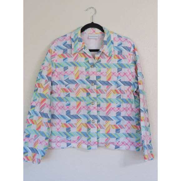 Alfred Dunner Tops - Vintage Alfred Dunner Colorful Checkered Patchwork Button Up Jacket. Size M/L